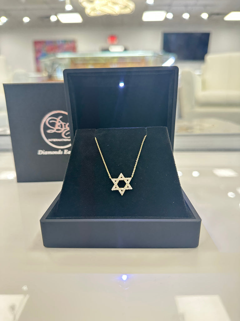 Micro Natural Diamond STAR OF DAVID Yellow Gold Necklace Limited Quantity Available - Diamonds East Intl.