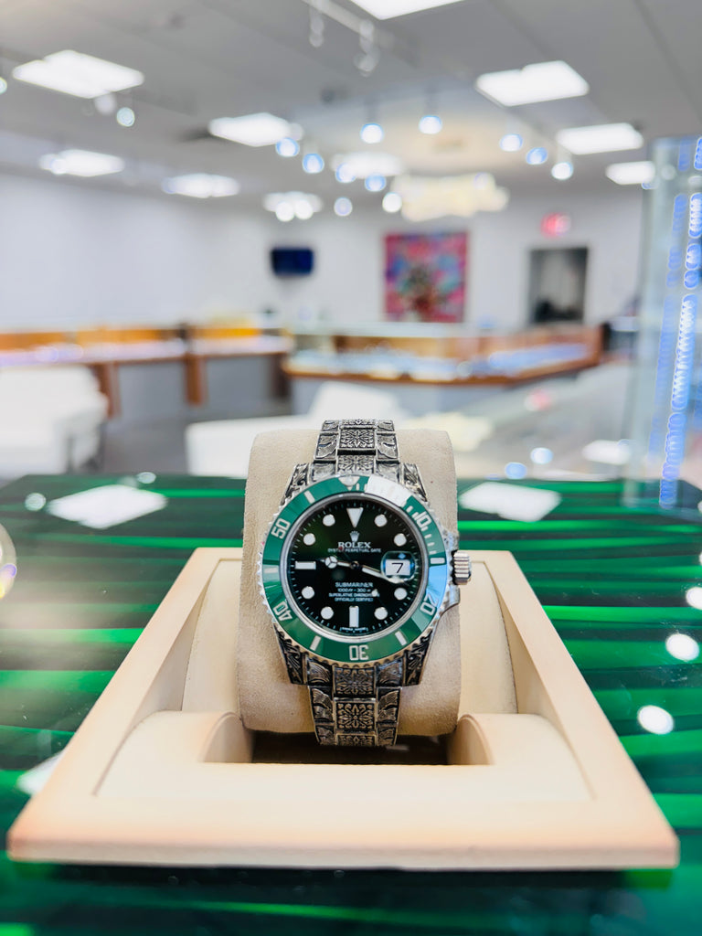 Rolex Submariner Hulk 116610LV Custom Koi Fish Engraved PreOwned