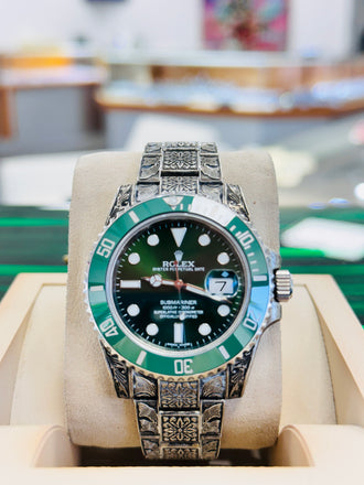 Rolex Submariner Hulk 116610LV Custom Koi Fish Engraved PreOwned - Diamonds East Intl.
