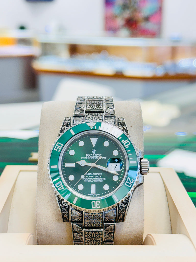 Rolex Submariner Hulk 116610LV Custom Koi Fish Engraved PreOwned