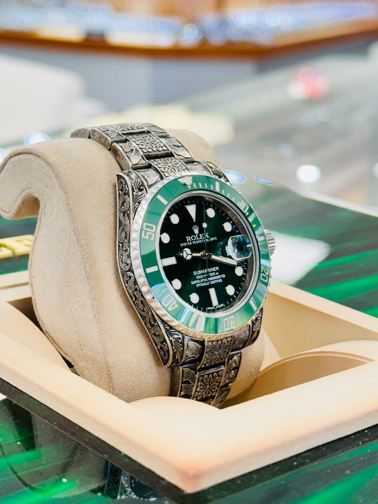 Rolex Submariner Hulk 116610LV Custom Koi Fish Engraved PreOwned