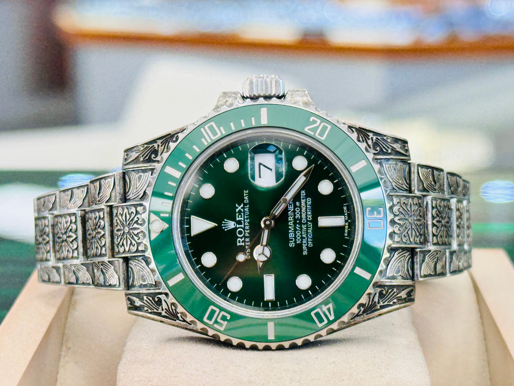 Rolex Submariner Hulk 116610LV Custom Koi Fish Engraved PreOwned