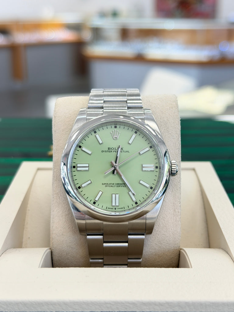 Rolex Oyster Perpetual 124300 41 Custom pistachio Green Dial Box And Papers MINT