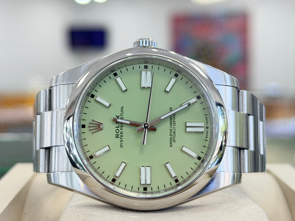 Rolex Oyster Perpetual 124300 41 Custom pistachio Green Dial Box And Papers MINT