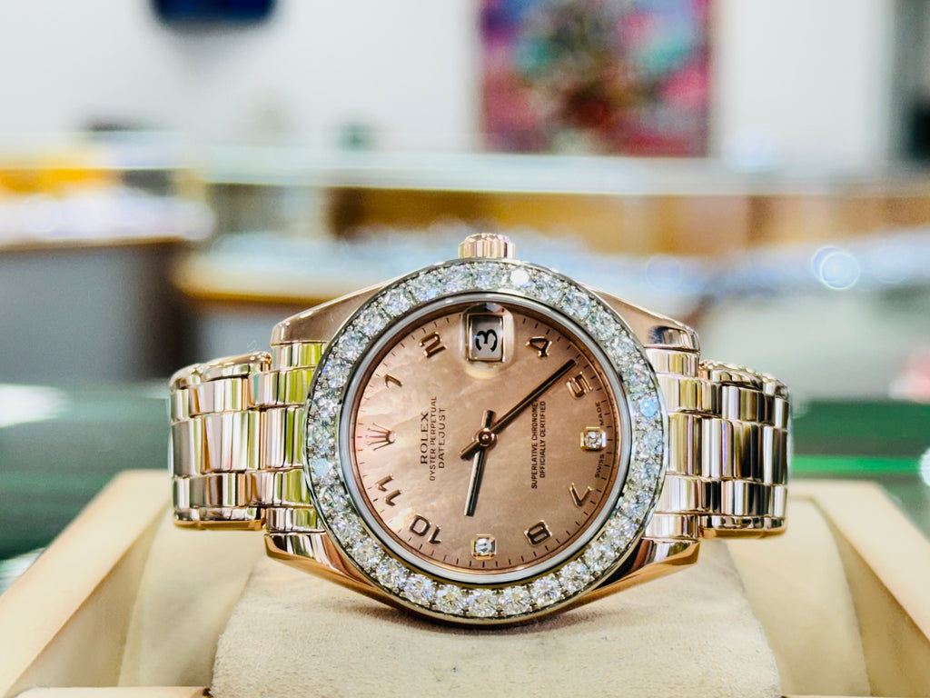 Rolex Pearlmaster Datejust 81285 Factory Mother of Pearl Arabic Numbers Diamond Dial  Box / Papers MINT