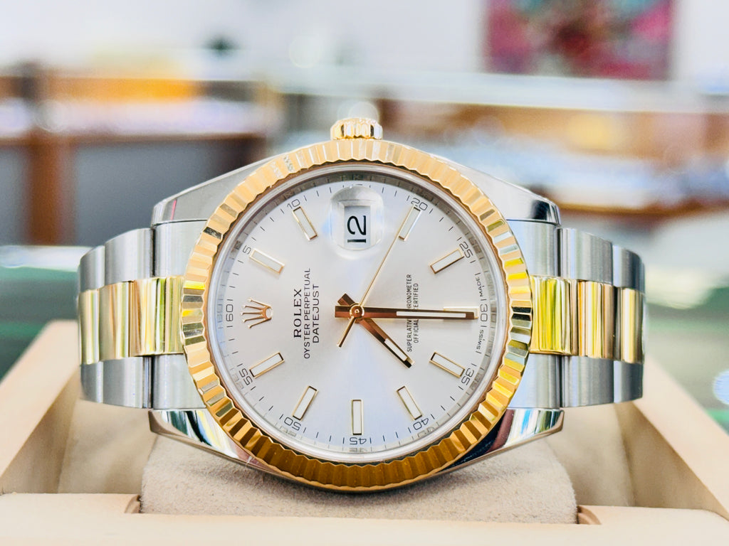 Rolex Datejust 41 126333 Silver Stick Dial 18k Yellow Gold Steel