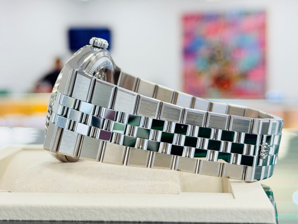 Rolex Land-Dweller 127334 40mm Stainless Steel White Gold Bezel White Honeycomb Dial Box and Papers Unworn