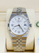 Rolex Land-Dweller 127334 40mm Stainless Steel White Gold Bezel White Honeycomb Dial Box and Papers Unworn