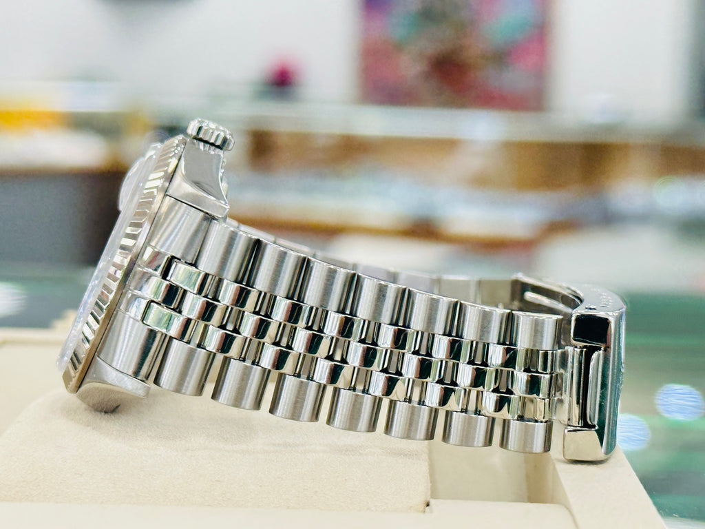 Rolex Datejust 16234 Factory LAPIS Jubilee Bracelet with Silver Bezel - Diamonds East Intl.