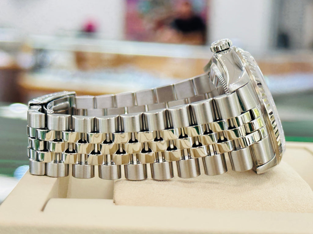 Rolex Datejust 16234 Factory LAPIS Jubilee Bracelet with Silver Bezel - Diamonds East Intl.