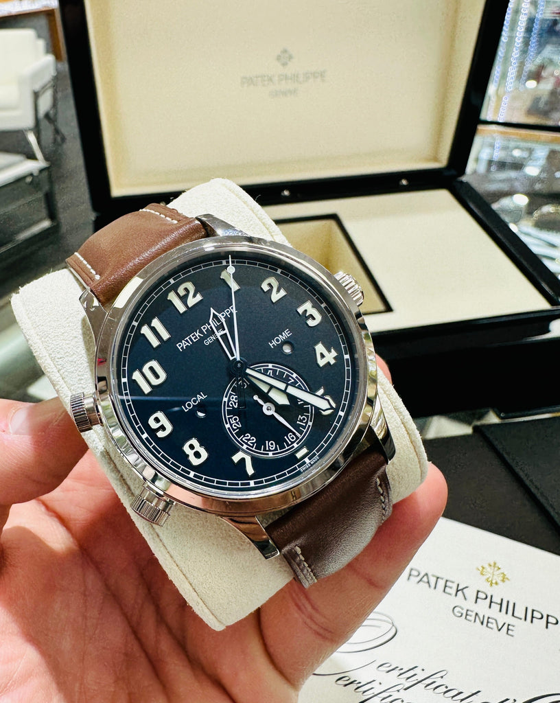 Patek Philippe Calatrava Travel Time 5524G White Gold Navy Blue Dial Box And Papers - Diamonds East Intl.