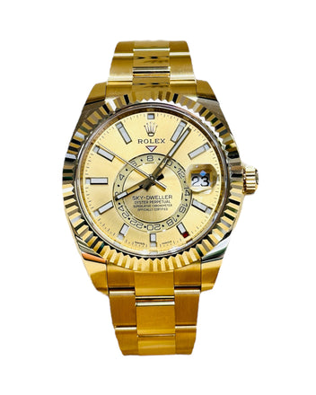 Rolex Sky-Dweller 326938 Yellow Gold Champagne Dial 42 Unworn Box and Papers - Diamonds East Intl.