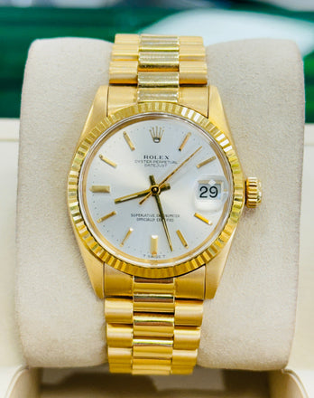 Rolex Datejust 31mm MIDSIZE 6827 18K Yellow Gold President Bracelet Vintage Watch PAPERS