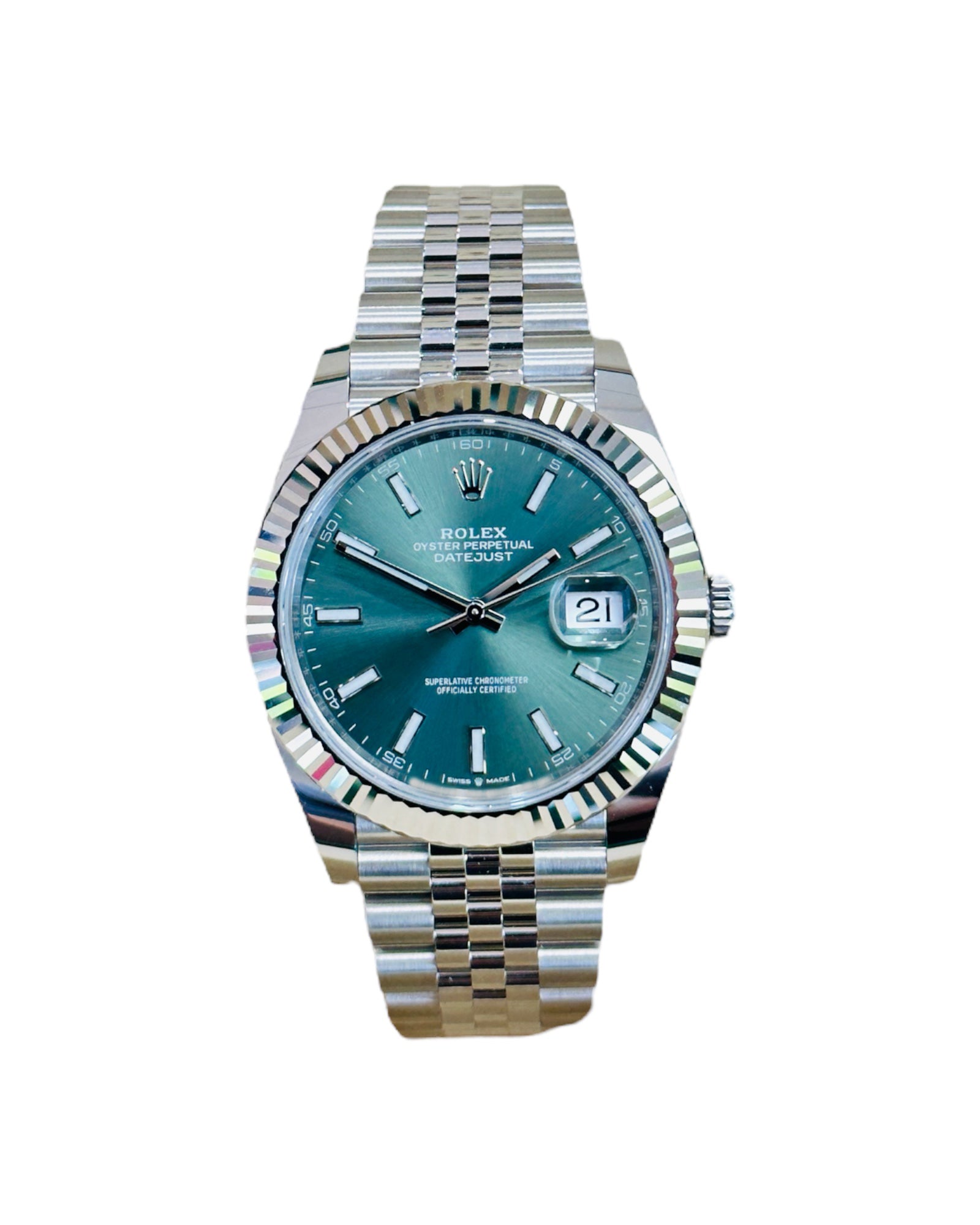 Rolex Datejust 41 Oyster Fluted Green Stick Dial 126334