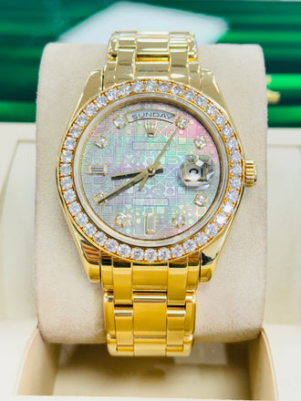 Rolex Day-Date Masterpiece 18948 Factory Tahitian Diamond Jubilee Mother Of Pearl Dial & Factory Diamond Bezel PreOwned - Diamonds East Intl.