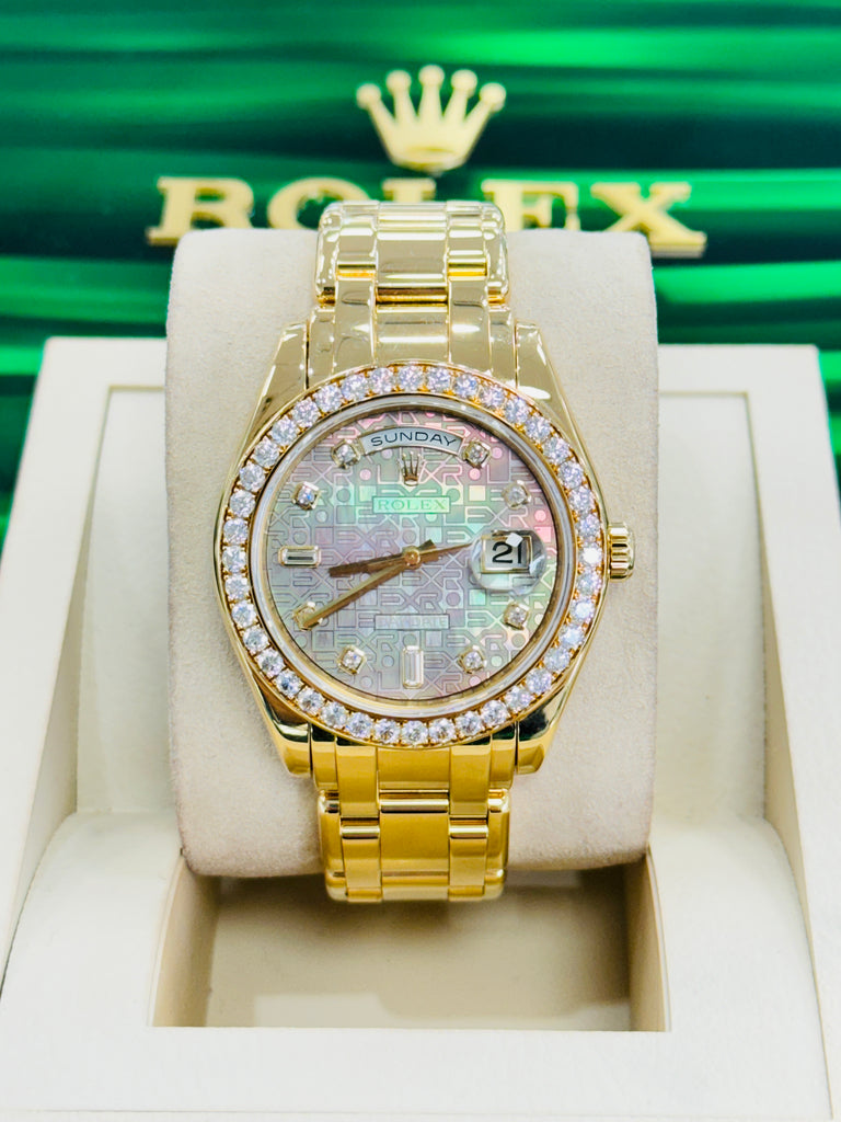 Rolex Day-Date Masterpiece 18948 Factory Tahitian Diamond Jubilee Mother Of Pearl Dial & Factory Diamond Bezel PreOwned - Diamonds East Intl.