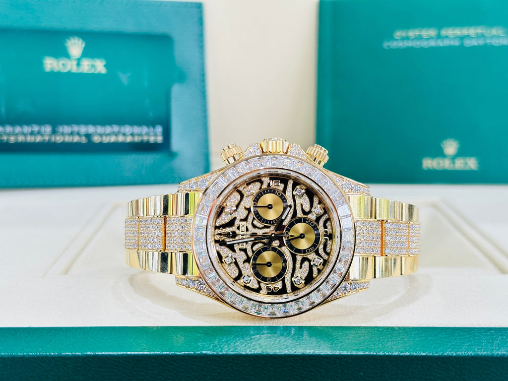 Rolex Daytona 116598TBR Factory Eye of the Tiger 18K Yellow Gold Pave Index Dial and Diamond - Diamonds East Intl.