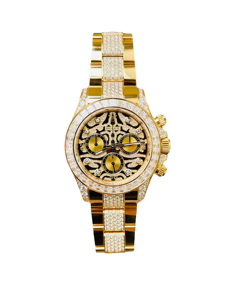 Rolex Daytona 116598TBR Factory Eye of the Tiger 18K Yellow Gold Pave Index Dial and Diamond - Diamonds East Intl.