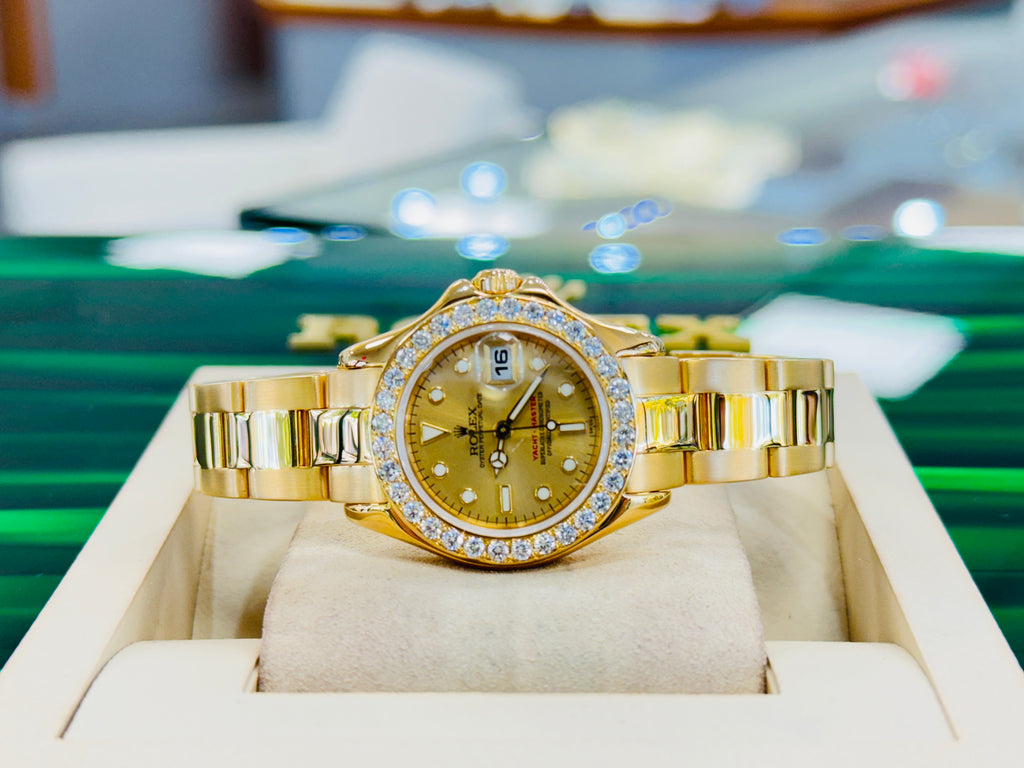 Rolex Yacht-Master 18K Yellow Gold 29mm 169628 Champagne Custom