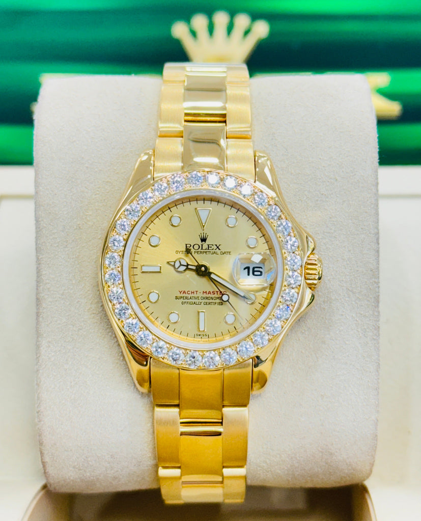 Rolex Yacht-Master 18K Yellow Gold 29mm 169628 Champagne Custom