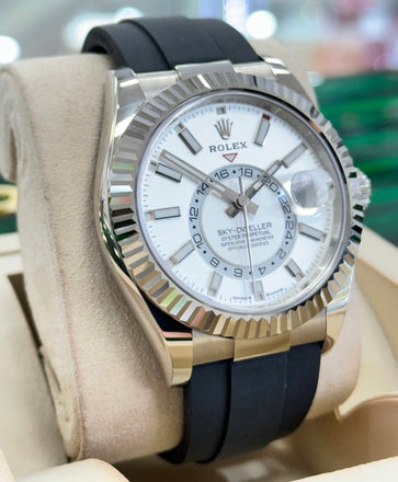 Rolex Sky-Dweller 336239 White Gold Oysterflex White Dial Unworn Box and Papers - Diamonds East Intl.