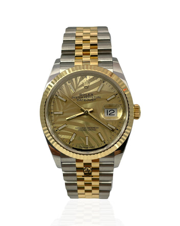 Rolex Datejust 126233 36mm Steel & Yellow Gold Champagne Palm Motif Index Dial Jubilee Bracelet Unworn Box And Papers - Diamonds East Intl.