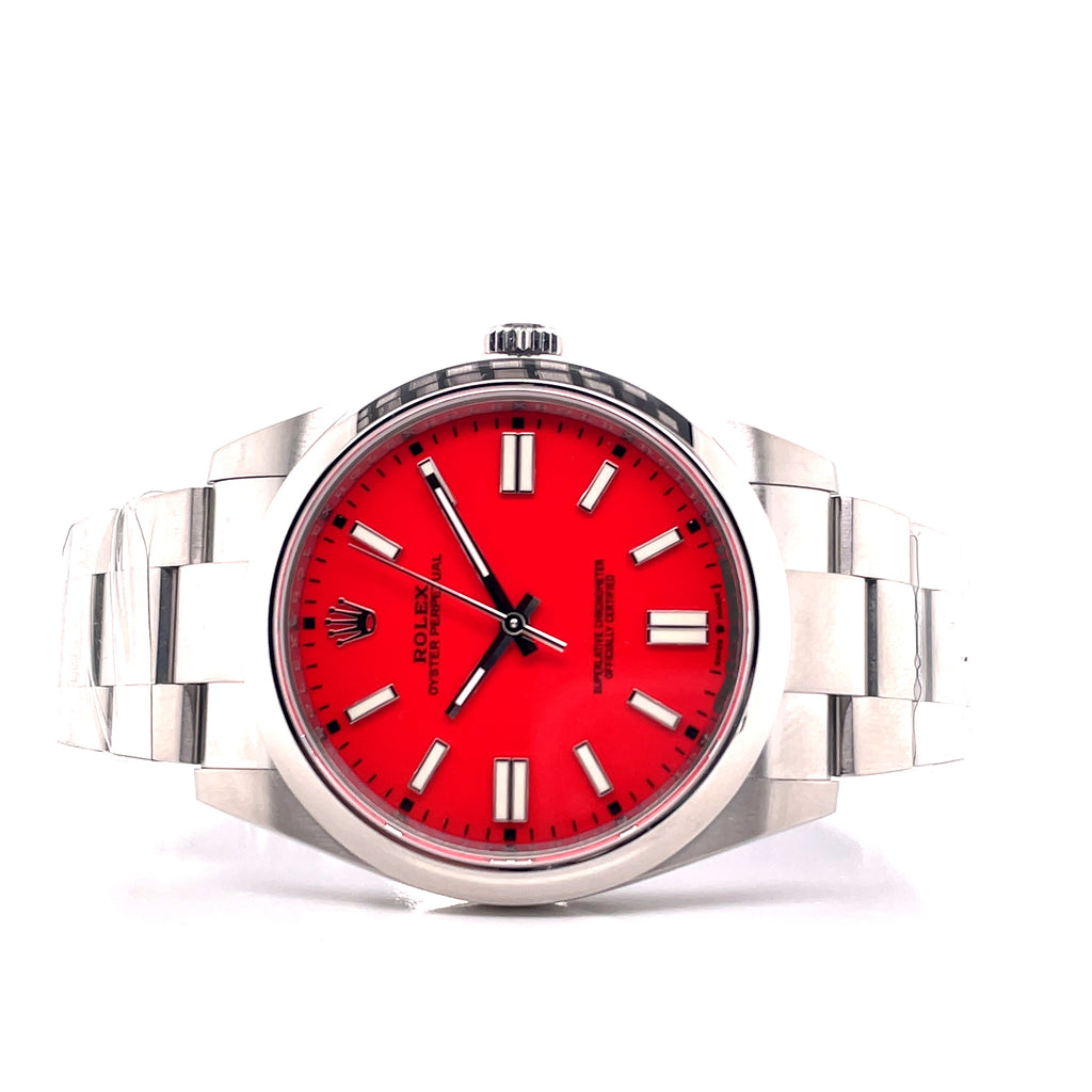 Rolex Oyster Perpetual 41mm Custom Red Dial 124300 Unworn Box And Papers - Diamonds East Intl.