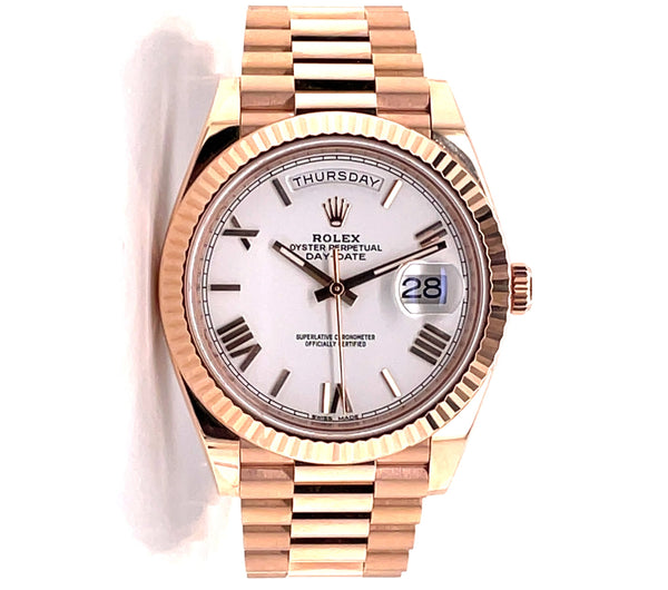 Rolex Day Date President 40mm White Roman 228235 Rose Gold Box And Papers Preowned