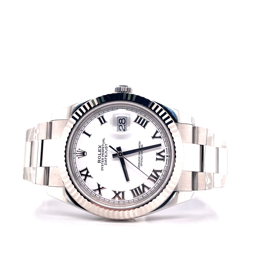 Rolex Datejust 41mm 126334 White Roman Dial White gold Fluted bezel Box and Papers Unworn - Diamonds East Intl.