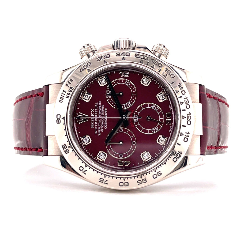 Rolex Daytona 116519 White Gold Factory Diamond Rubellite Grossular Dial Box and Papers PreOwned