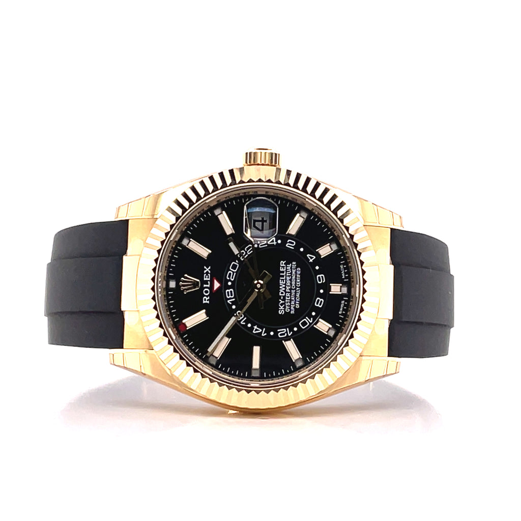Rolex Sky-Dweller 326238 Yellow Gold Black Dial Oyster Flex Box and Papers Unworn - Diamonds East Intl.