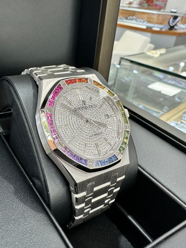 Audemars Piguet Royal Oak FACTORY Rainbow 18K White gold 15413BC Limited 10 pieces Box/Papers PreOwned