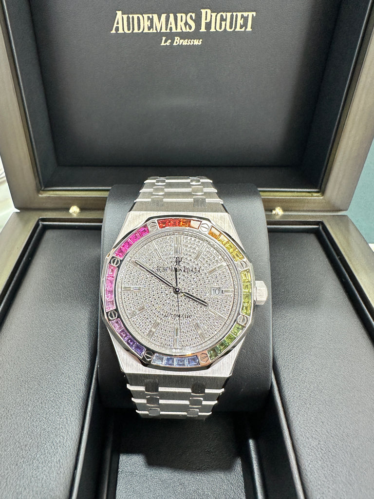 Audemars Piguet Royal Oak FACTORY Rainbow 18K White gold 15413BC Limited 10 pieces Box/Papers PreOwned - Diamonds East Intl.