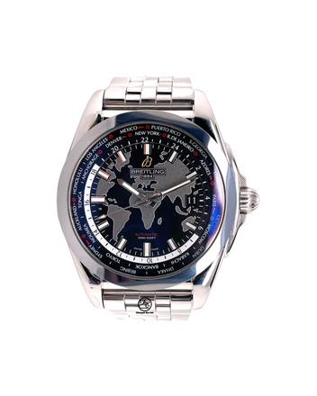 Breitling Galactic Unitime Trophy Black Dial Pilot Bracelet WB3510U4/BD94/375A Box and Papers PreOwned - Diamonds East Intl.