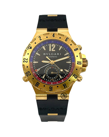 Bulgari Bvlgari Diagono Professional GMT 40mm 18K Yellow Gold Black Rubber Strap BOX PAPERS - Diamonds East Intl.