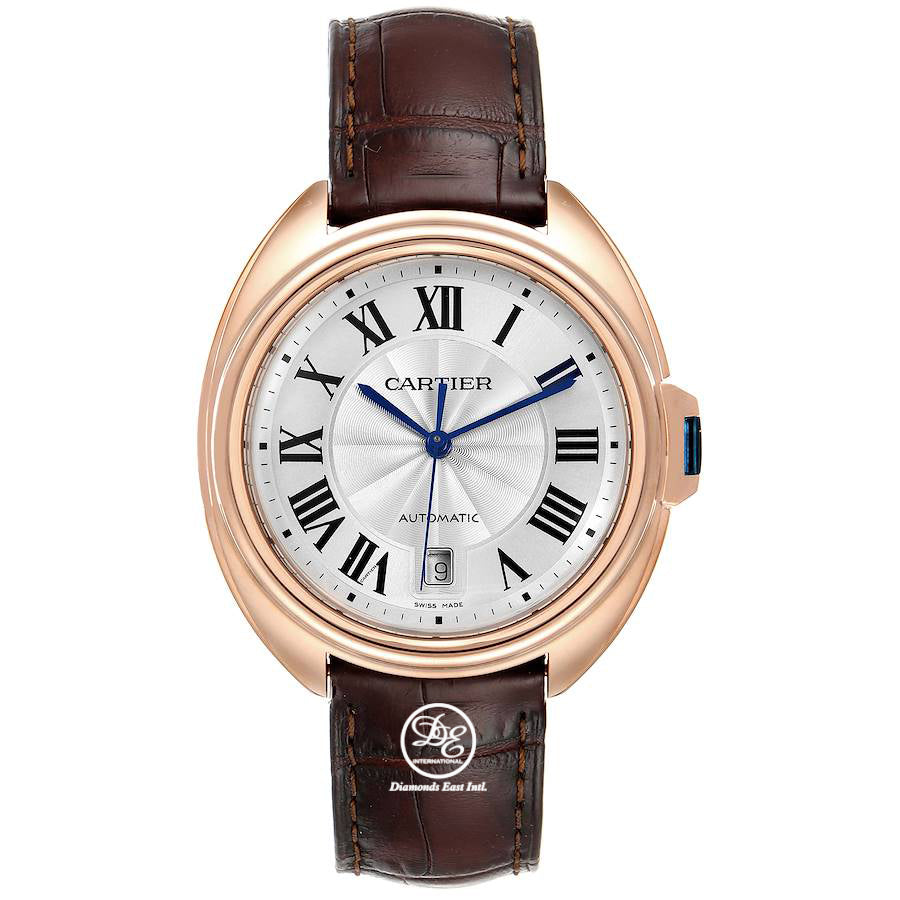 Cartier Clé de WGCL0004 Automatic Silver Flinque Dial 18K Solid Rose Gold Box and Papers PreOwned - Diamonds East Intl.