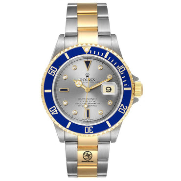 Rolex Submariner 16613T 18k Yellow Gold/SS Factory Serti Blue Sapphires Diamonds BOX/PAPERS - Diamonds East Intl.