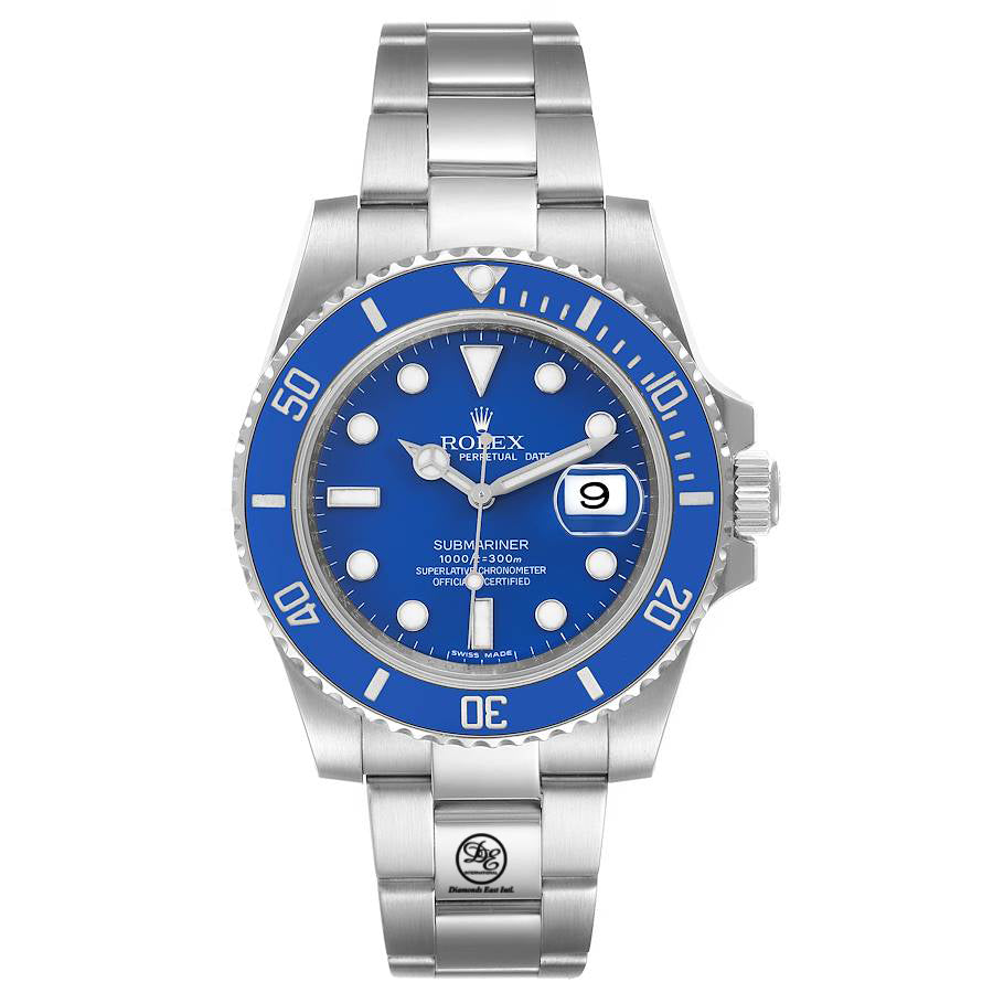Rolex Submariner Date 116619lb Oyster Perpetual 18K White Gold Smurf - Diamonds East Intl.