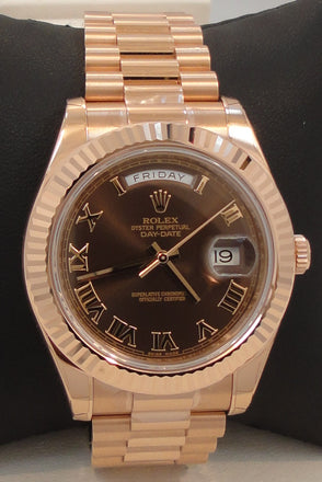 Rolex President Day-Date 41mm 218235 18K Rose Gold Chocolate Dial UNWORN FULLY STICKRED - Diamonds East Intl.