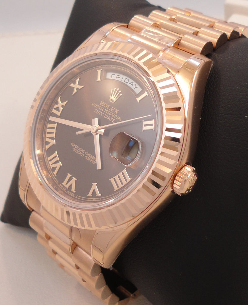 Rolex President Day-Date 41mm 218235 18K Rose Gold Chocolate Dial UNWORN FULLY STICKRED - Diamonds East Intl.