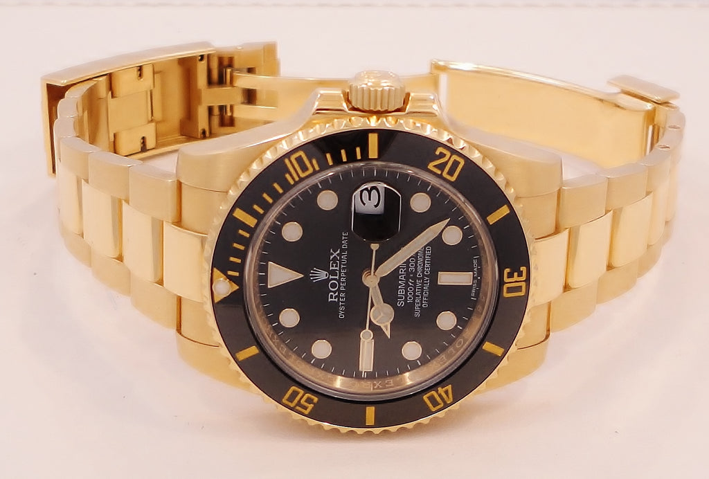 Rolex Submariner 116618LN Date Oyster Perpetual 18k yellow gold Box/Papers - Diamonds East Intl.