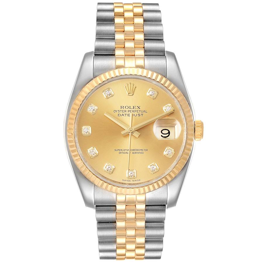 Rolex Datejust 36mm 116233 Jubilee Stainless and Gold Factory Champagne Diamond Dial - Diamonds East Intl.
