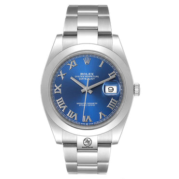 Rolex Datejust 41mm 126300 Blue Roman Dial Smooth Bezel Box And Papers - Diamonds East Intl.