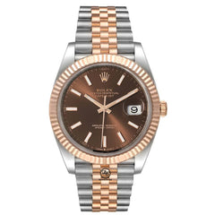 Rolex Oyster Perpetual Datejust 41 Watch, Chocolate set with diamonds,  Fluted bezel, Two-tone Jubilee bracelet 126331-0004