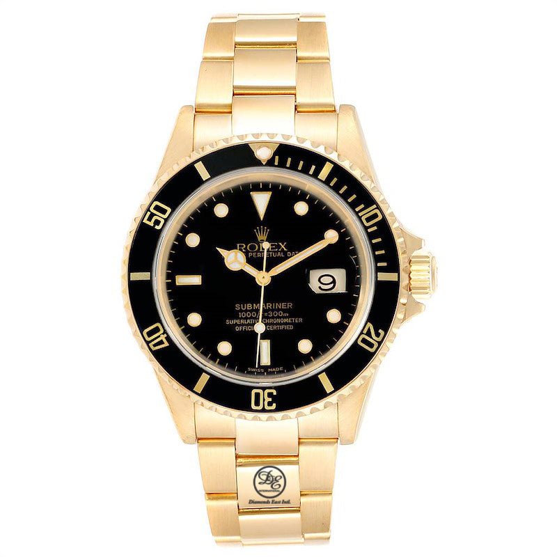 Pre-Owned Rolex 16618 Submariner Date Yellow Gold Black Dial 40mm - Diamonds East Intl.