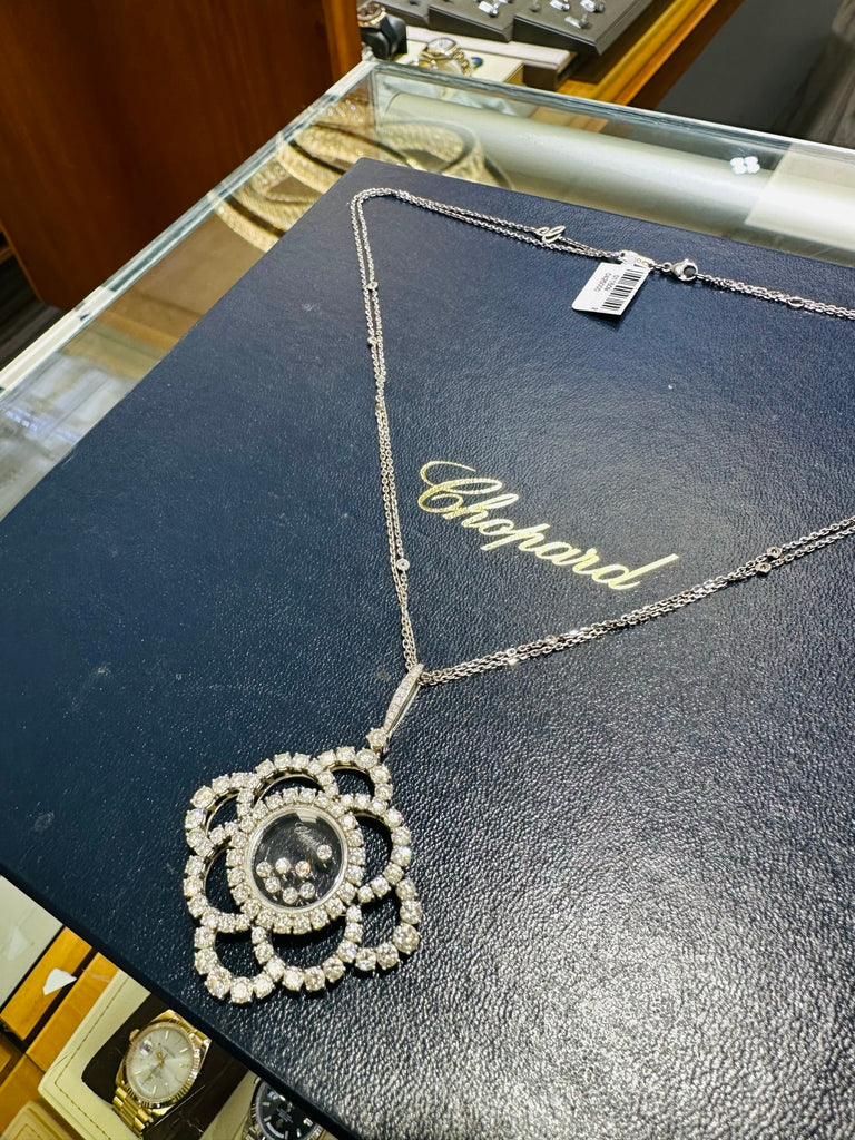 Chopard Happy Diamonds Flower Pendant Necklace 18K White Gold 799449-1001