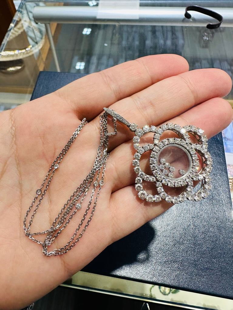 Chopard Happy Diamonds Flower Pendant Necklace 18K White Gold 799449-1001 - Diamonds East Intl.
