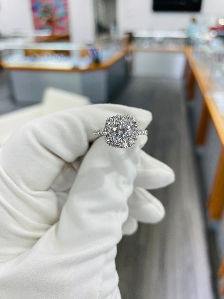 1.08ct Round Brilliant Diamond Set in Diamond Halo Engagement Ring GIA Certified - Diamonds East Intl.