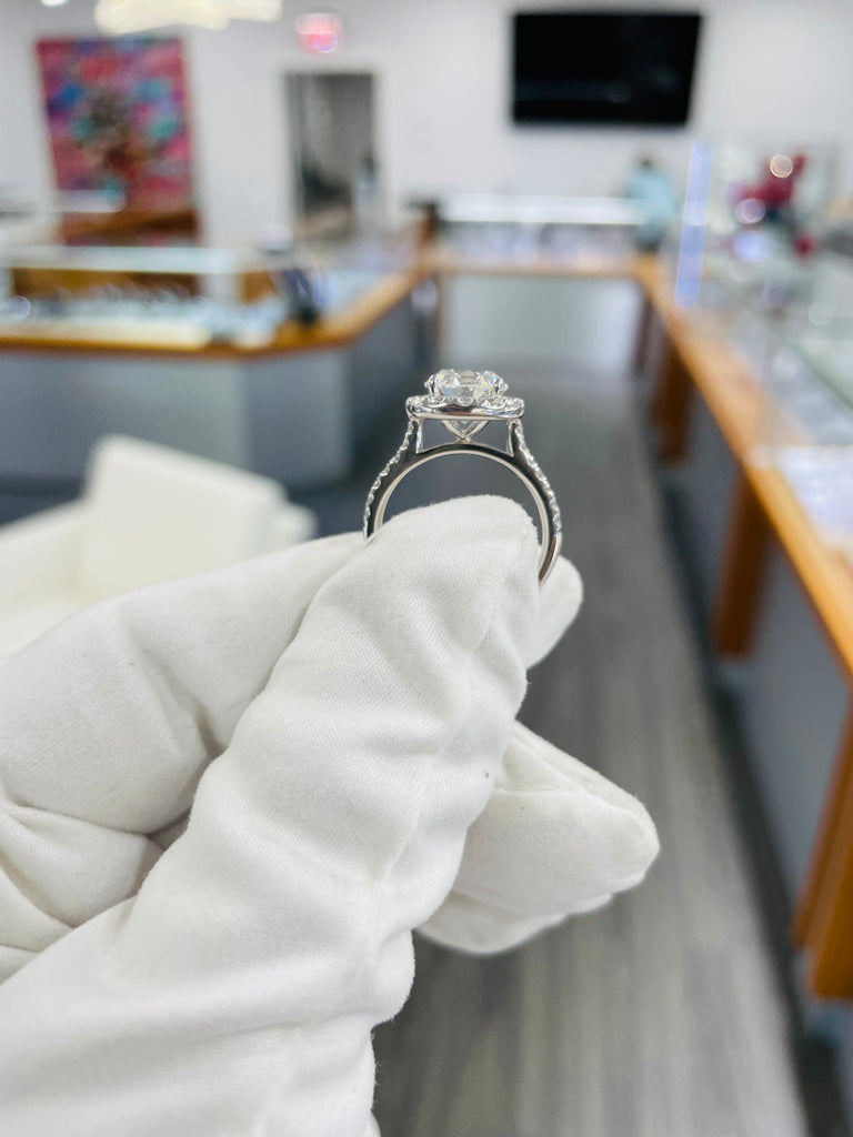 2.44ct Round Brilliant Diamond Set in Diamond Halo Engagement Ring GIA Certified - Diamonds East Intl.
