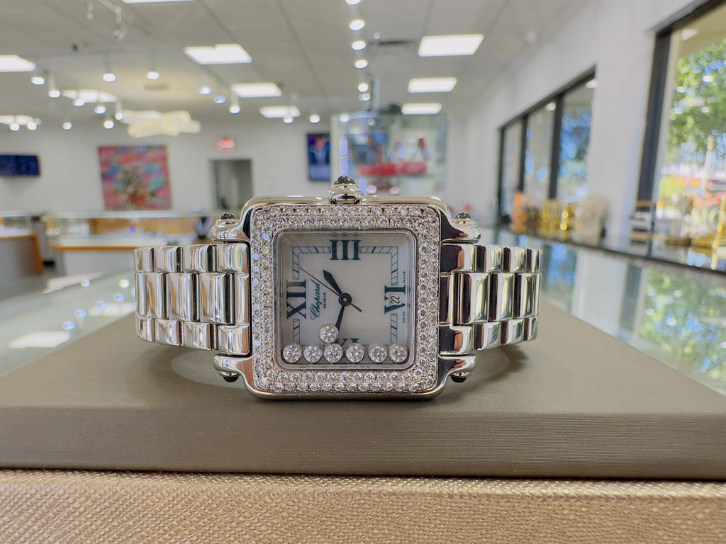 Chopard Happy Sport Square Factory 7 Floating Diamonds White Dial Ladies Watch 27/8358-23 - Diamonds East Intl.